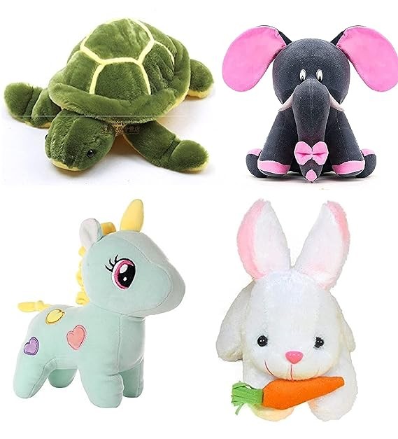 Pack of 4 Animals Elephant,Rabbit & Unicorn Tortoise Soft Toy Kids (Baby) for Playing (28cm)