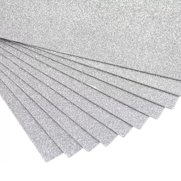 A4 Size Glitter Sparkles Foam Sheet Pack of 10 Sheets (Silver Colour)